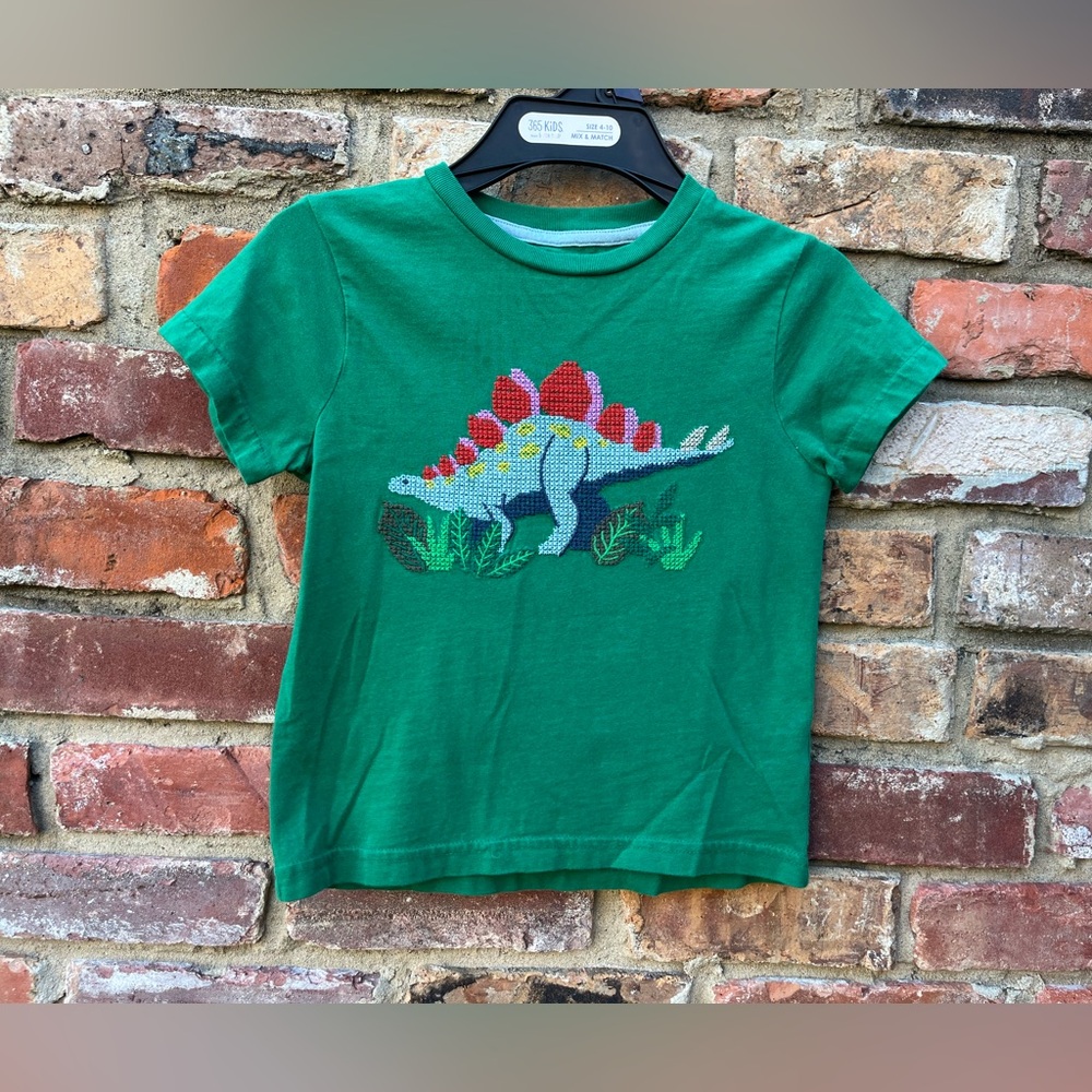 Mini Boden Cross-stitch embroidered Stegosaurus tee